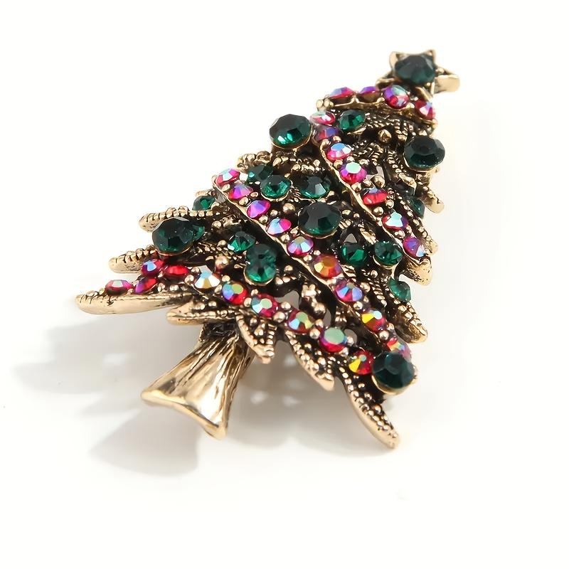 1pc Vintage Christmas Tree Brooch with Colorful Star Accents - Sparkling Gemstone Embellishments, Holiday Party Jewelry Gift for Women, Christmas Tree