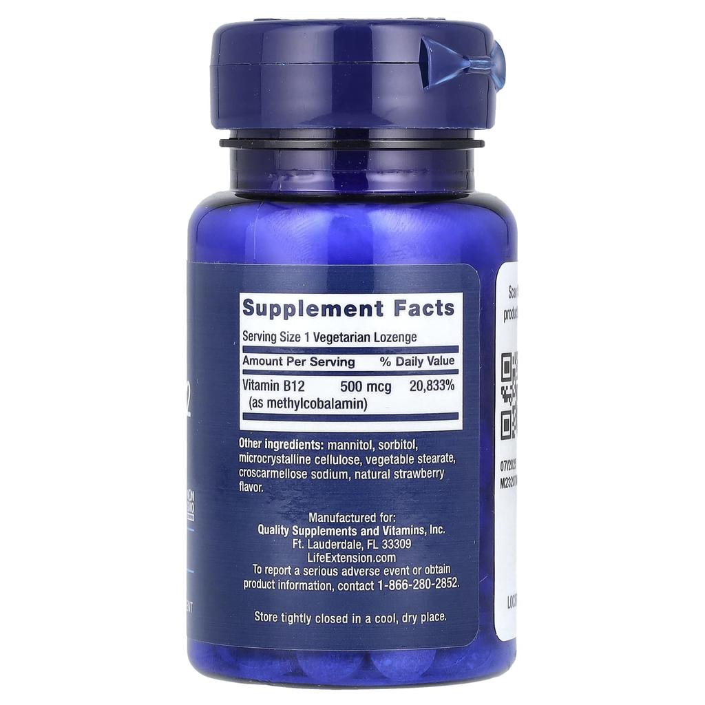 Life Extension, B12, 500 Mcg, 100 Veggie Lozenge Tablets