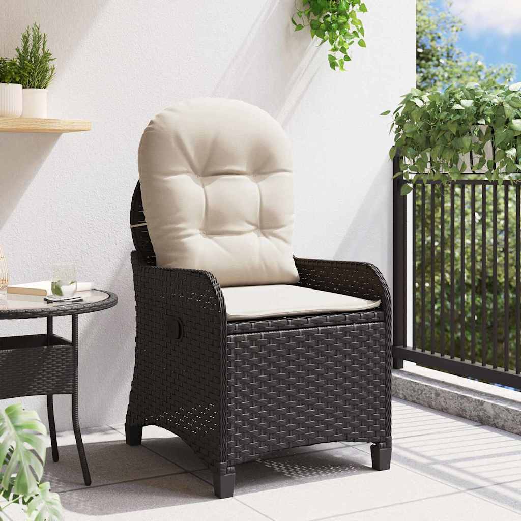 Reclining Chair with Cushion Black 56 x 66 x 95 cm Poly Rattan