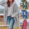Women Autumn Coat Hooded Midlength Casual Outerwear Long Sleeve Solid Color with Pockets Buttons Placket