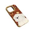 Brown Large Hole Leather Hat Little White Dog Apple 16promax Mobile Phone Case 14iphone15 Anti Fall and Anti Fingerprint