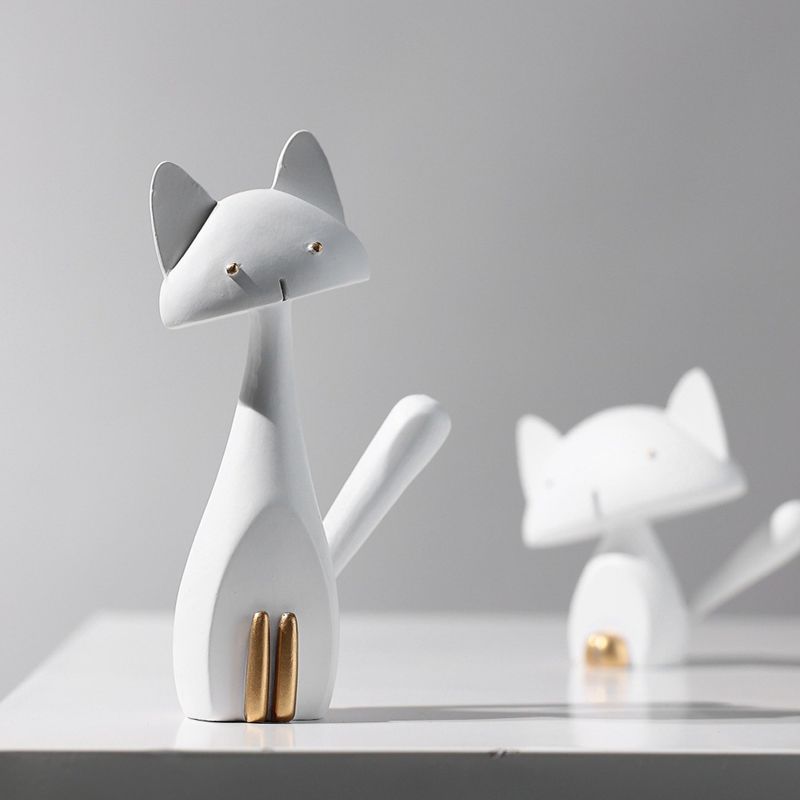 Black Cat DIY Crafts Sweet Cartoon White Cat Model Figurines Decoration Desk Decor Garden Home Office Ornament Miniatures
