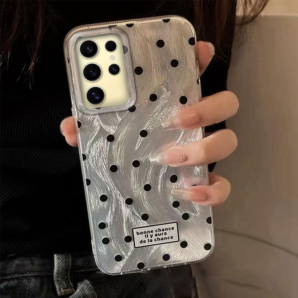 Black Circular Dots Feather Texture Phone Case for Samsung Galaxy S25 Edge S24 S23 S22 S21 FE Plus Ultra Women Girls Shell Cover