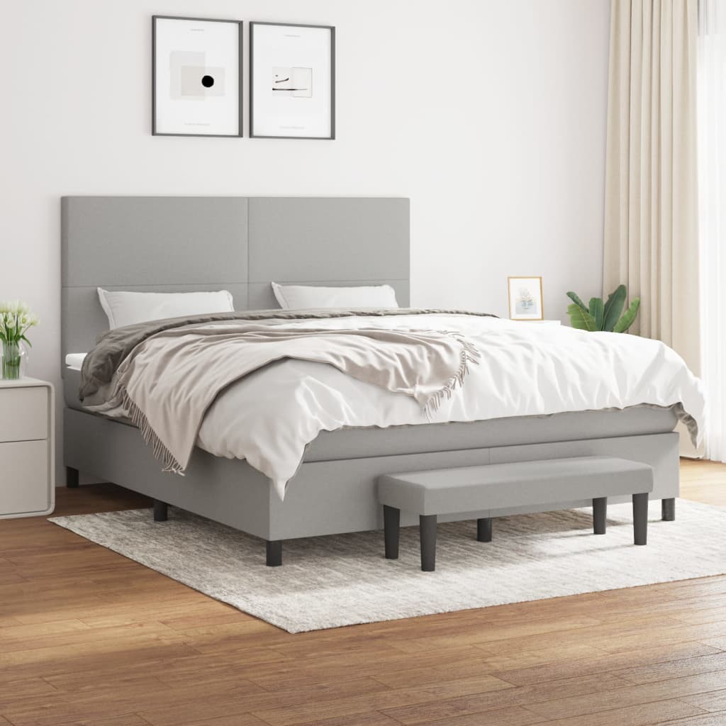 Box Spring Bed with Mattress Light Grey 180 x 200 cm Fabric