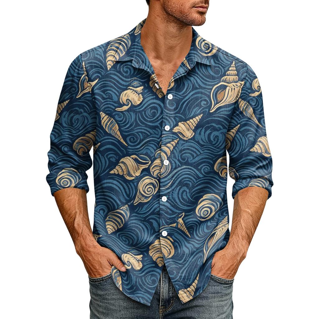 Men's Loose Fit Long Sleeve Shirt Vintage Style Casual Button Down Shirt with Spread Collar Suitable for Spring and Autumn