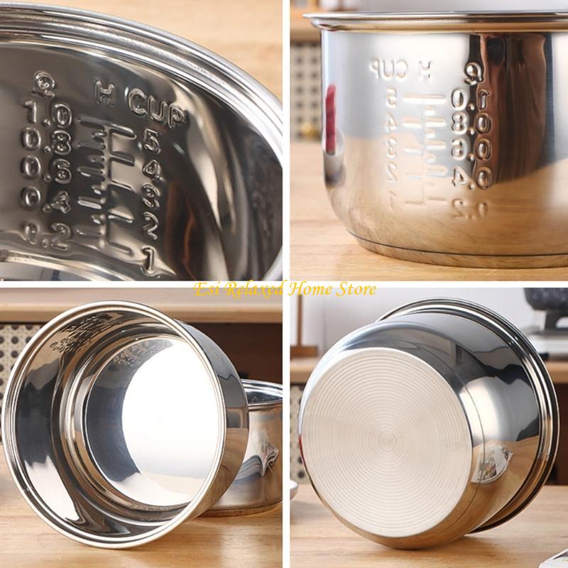 B46E 304 Stainless Steel Rice Cooker Inner Pot Dishwasher Safe Inside Bowl With Even Heating Base Replacement Accessory
