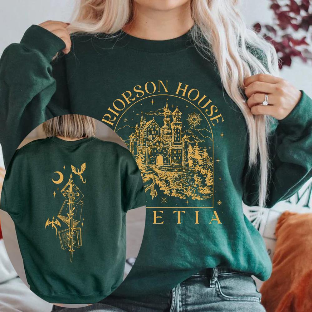 Vintage Xaden Riorson House Oboustranná mikina Plamen Železa Mikina Unisex s dlouhým rukávem a kulatým výstřihem Knižní dárky Top