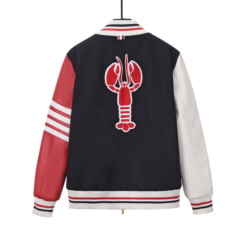 TB BROWIN Autumn Striped Wool Blend Baseball Jacket - Lobster Style Streetwear Casual Outerwear