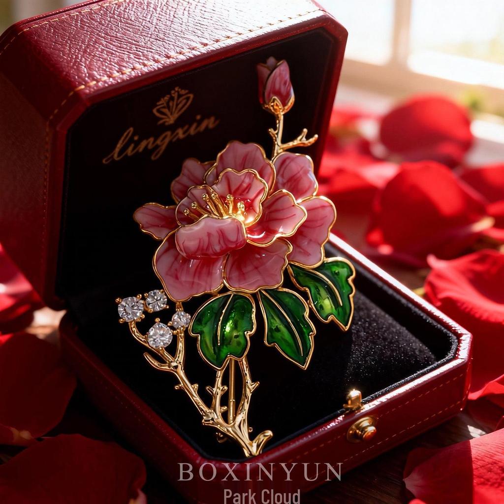 Bo Xin Yun Elegant Enamel Peony Brooch - Stylish Luxury Fashion Accessory