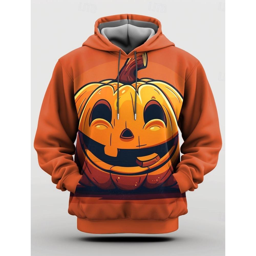 Halloween Pumpkin 3D Print Hoodies Men's Long Sleeve Hooded Sweatshirts Pullover Oversized Harajuku Coat Unisex Street Clothing