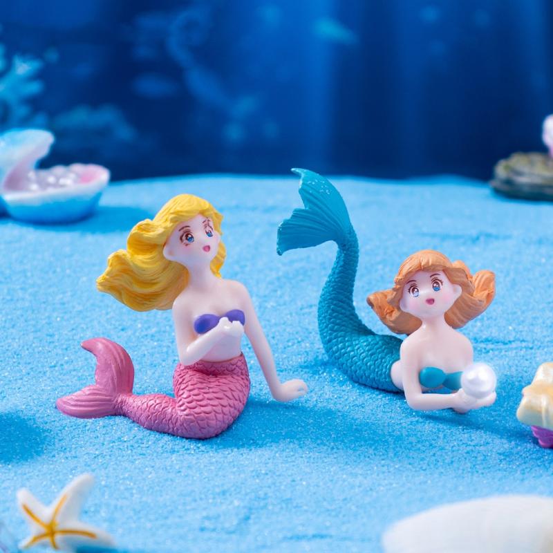 4Pcs Kawaii Reef Mermaid Doll Fish Tank Aquarium Decorations Ornaments Home Decor Cute Cake Topper Toy Gift Diy Decoration
