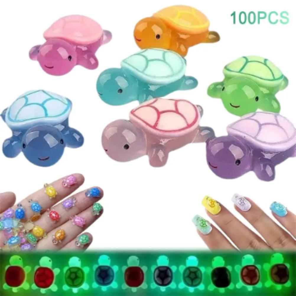 1 Pieza Tortuga Grande Luminiscente Nocturna + 100 Piezas Mini Figuras de Tortugas Luminosas Artesanía de Resina Adorno de Almacenamiento de Tortuga Luminosa Paisaje Escritorio