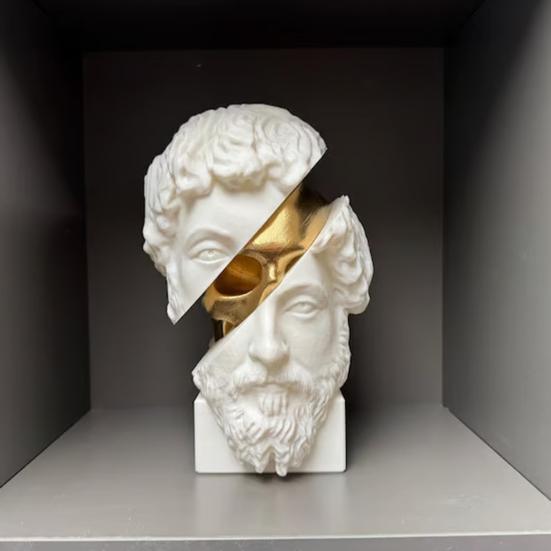 Sliced Philosopher Sculpture Golden Skull Greek Philosopher Statue Resin Figurine Home Office Desktop Decoration Ornament