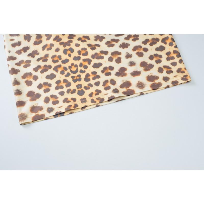 Robe moulante sans manches à imprimé léopard et col carré en dentelle, style sexy et tendance, pour femme