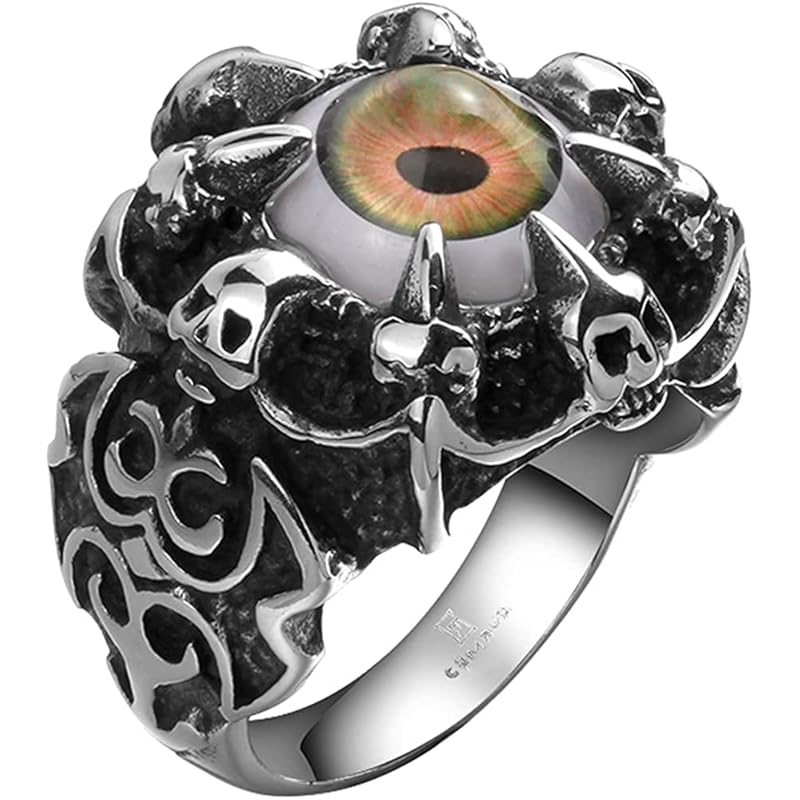

Rockyu Popularity accessories brand devil s eyes ring fashion black silver stainless ring men s i-tique amulet good luck (Brown, 20)