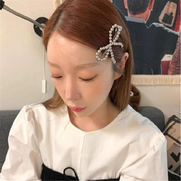 Beaded Bowknot Hair Clip Female Duckbill Clip Hairpin Sweet Ballet Hair Decors