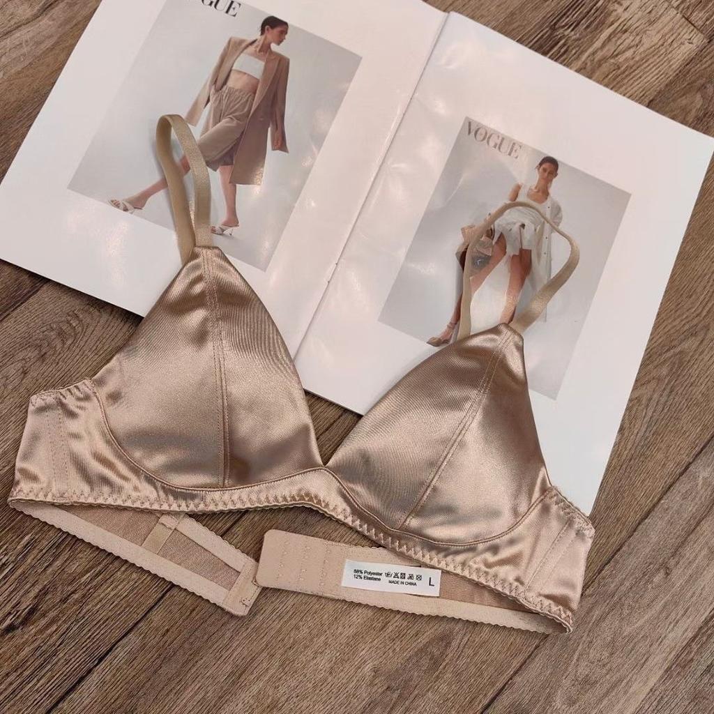 Hot Sale Thin Traceless Satin Triangle Cup Steel Rim Free Bra Large Breast Small Large Size Sexy Underwear