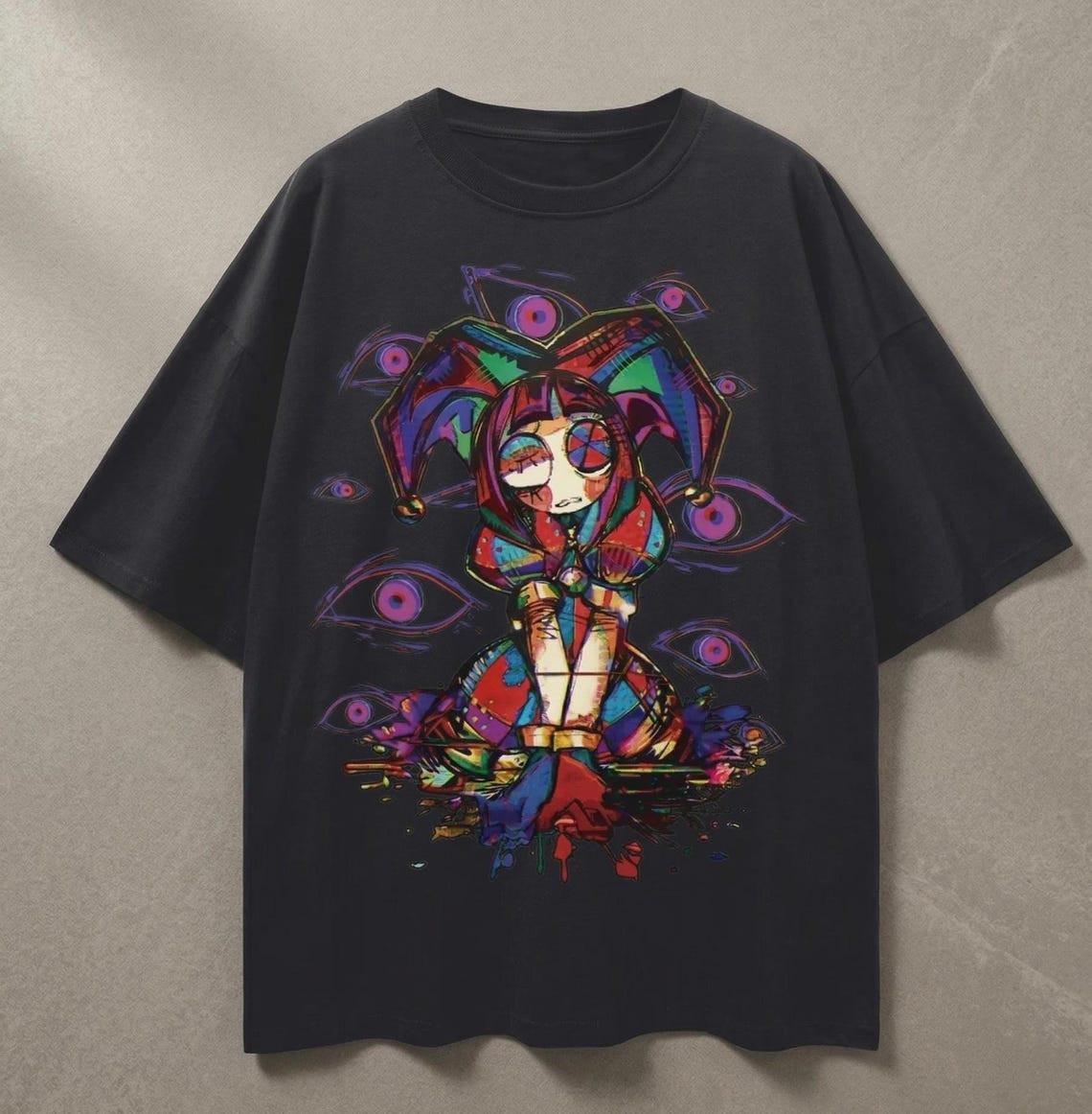 Pomni TADC Abstraction Shirt Glitchcore Graphic Drop Shoulder Tee S
