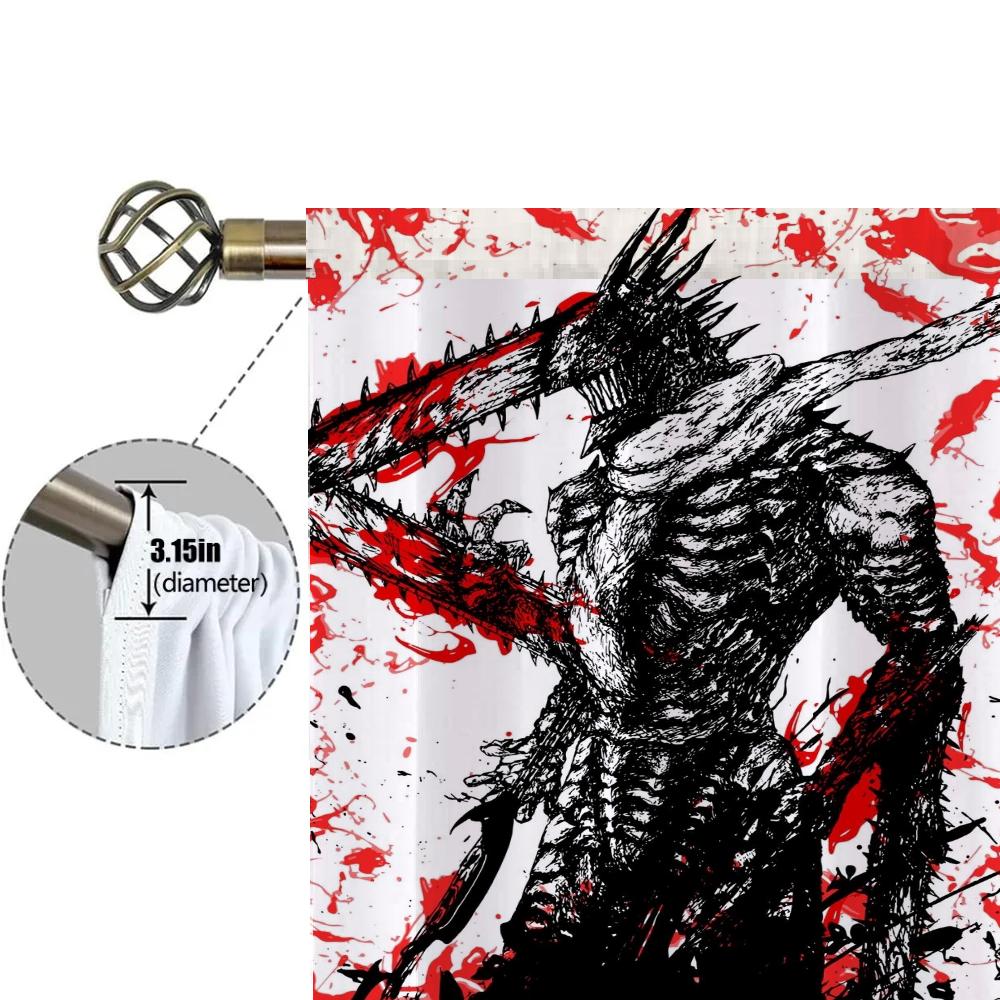 Home Interior Kitchen Curtains for Living Room 2 Pieces Blackout Curtains Door Curtain Chainsaw Man Bedroom Decoration Partition