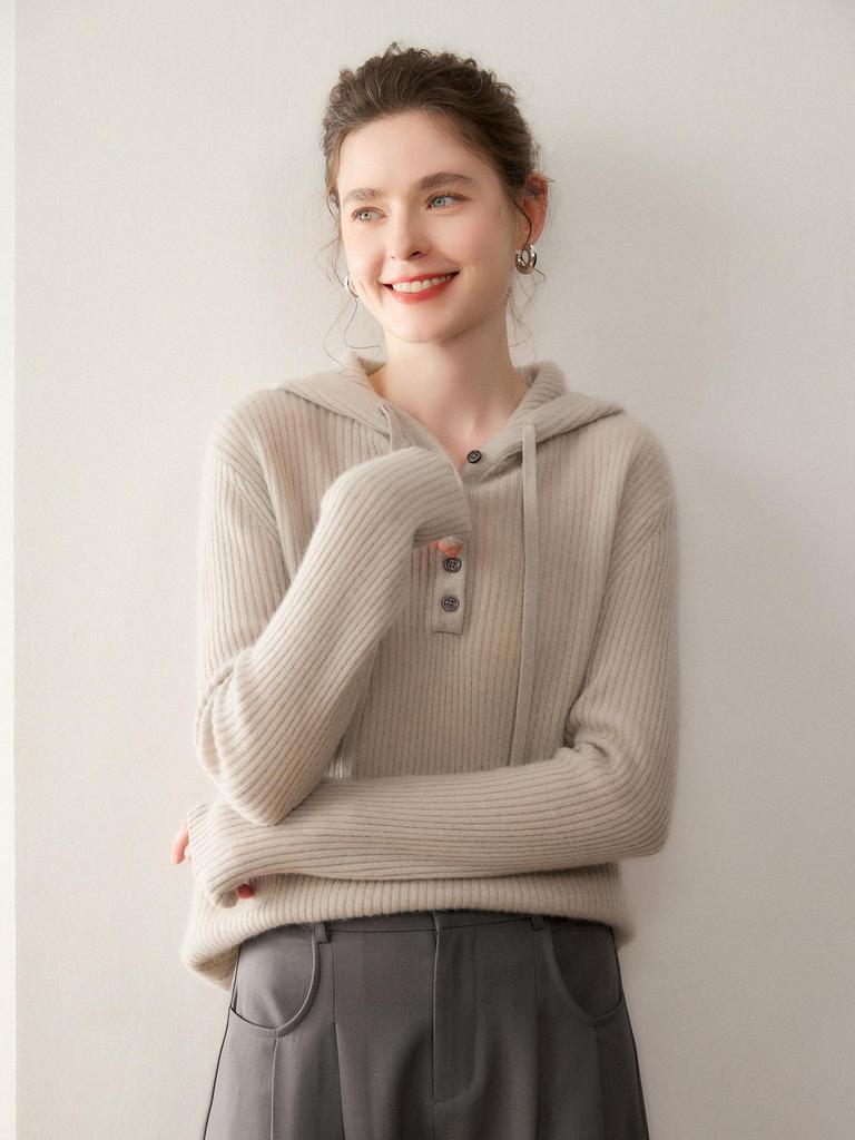 Women's Fashionable Hooded Cashmere Sweater - Versatile, Loose Fit, Short & Long Sleeves, Autumn/Winter Pullover Hoodie.