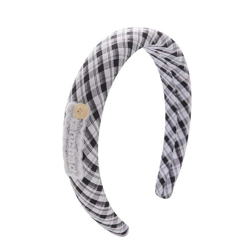 Korean Style Luxury Plaid Sponge Headband for Women - Non-Slip, High Skull Top