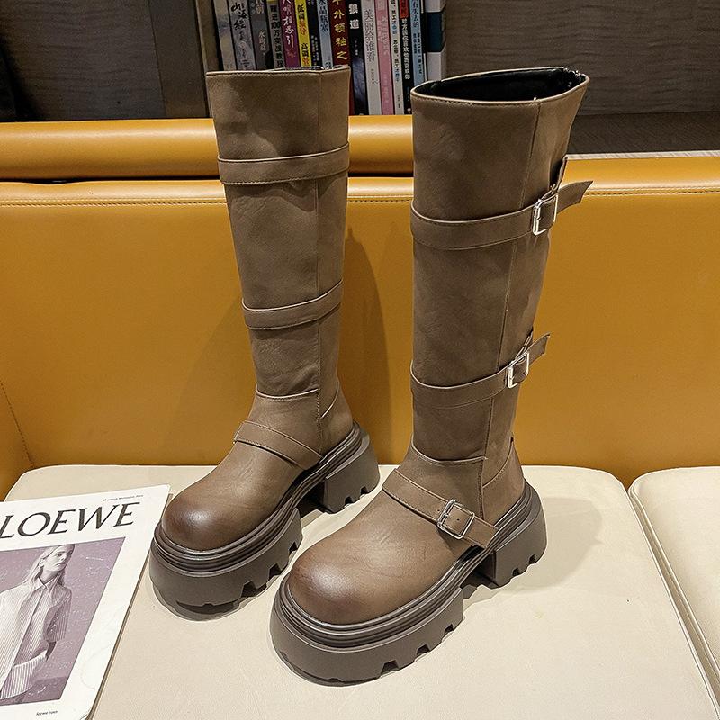 Retro Classic Fashion Platform Boots Women's 2025 Autumn and Winter New Temperament Small Man Height and Thinness Knight Boots