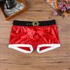 Christmas Underwear Men Red Faux Leather Belt Printed Panties Holiday Novelty Santa Claus Costume Male Sexy Tight Boxer Shorts