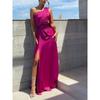 European and American Sexy Women Clothes New One-Shoulder Pleated Split Sexy Satin Dress Temperament Slim Fit