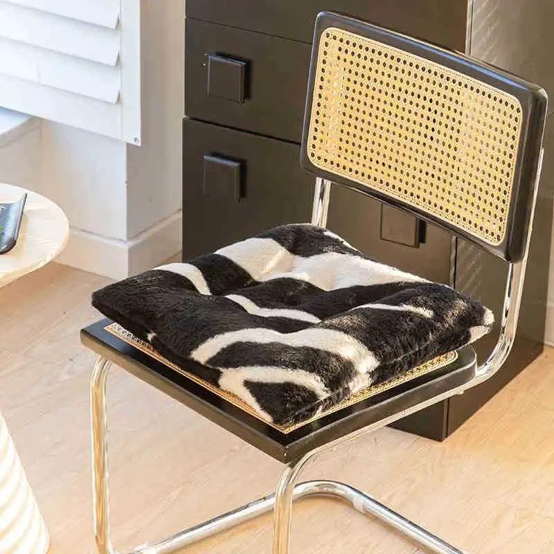Zebra Stripe Plush Chair Cushion, Thick Square Seat Cushion for Office, Home, Dining Room