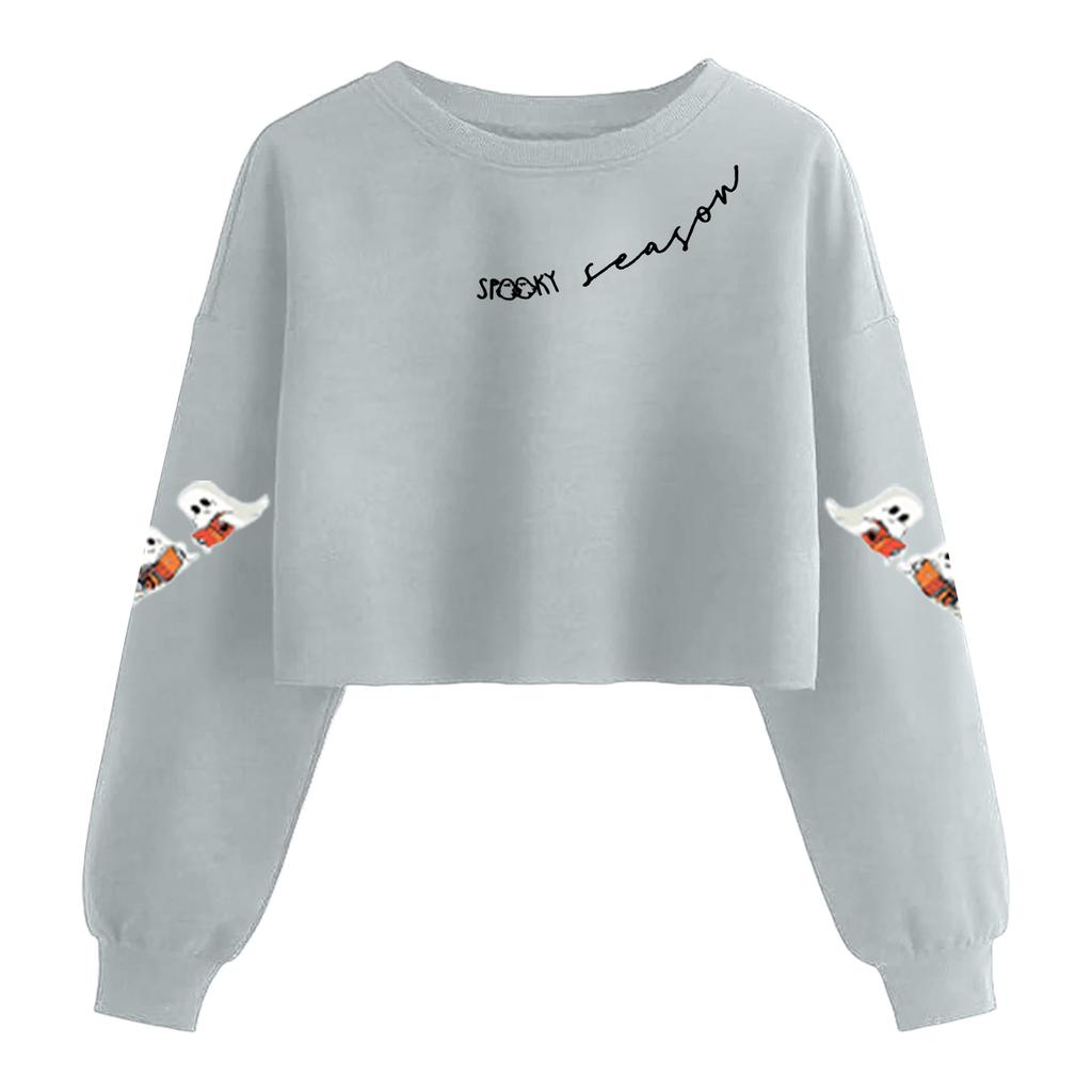 Women's Fashion Halloween Printed Navel-Exposed Long Sleeve Pullover Sweatshirt