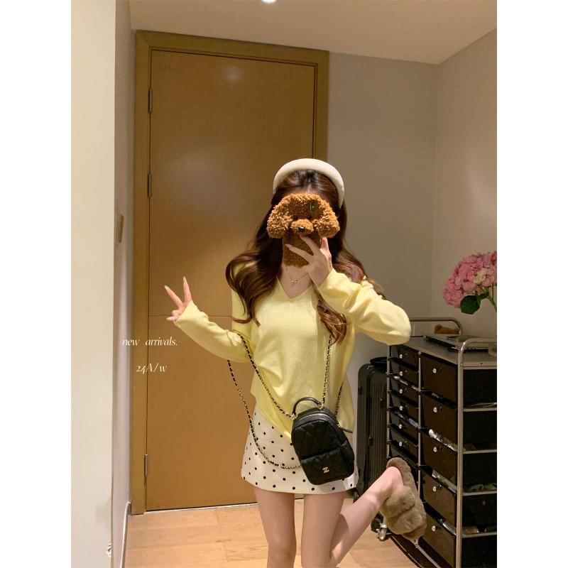 Soft waxy neck simple knitted backing sweater spring casual long-sleeved top black backing shirt