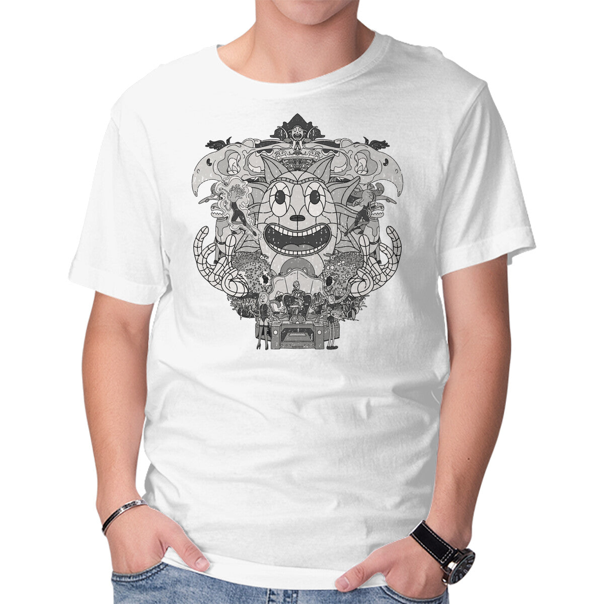 Unisex Crew Neck T-Shirt Cartoon Rick Graphic Short Sleeve Casual Tee M