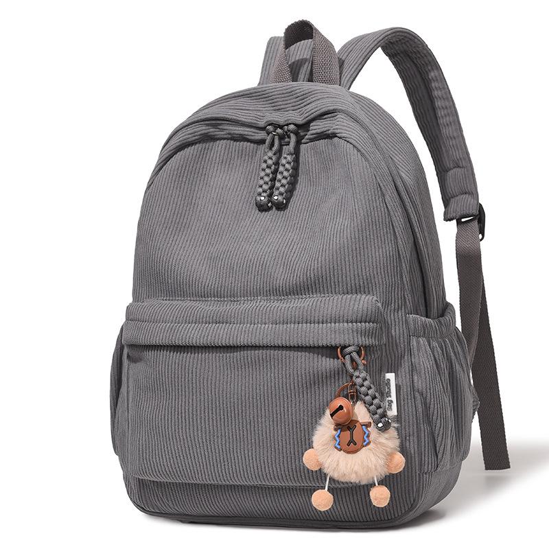 

Women s Corduroy Backpack Student Schoolbag Travel Small Backpack сірий колір
