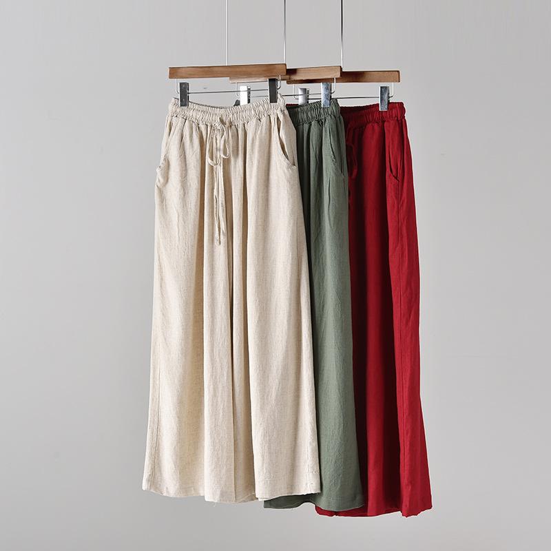 2025 Summer Women's Retro Cotton & Linen Wide-Leg Pants