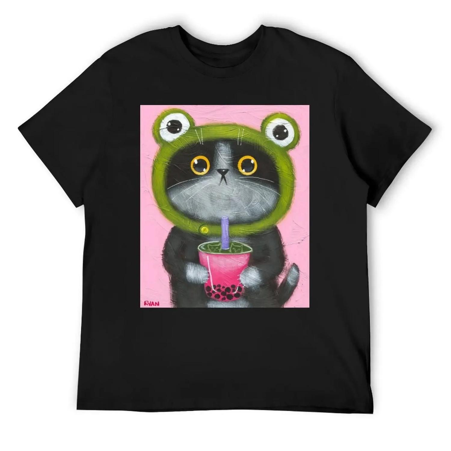 

Froggy Boba Cat T-Shirt oversized man t shirt boys whites plus size clothes plain black t shirts men XXXXXL чорний