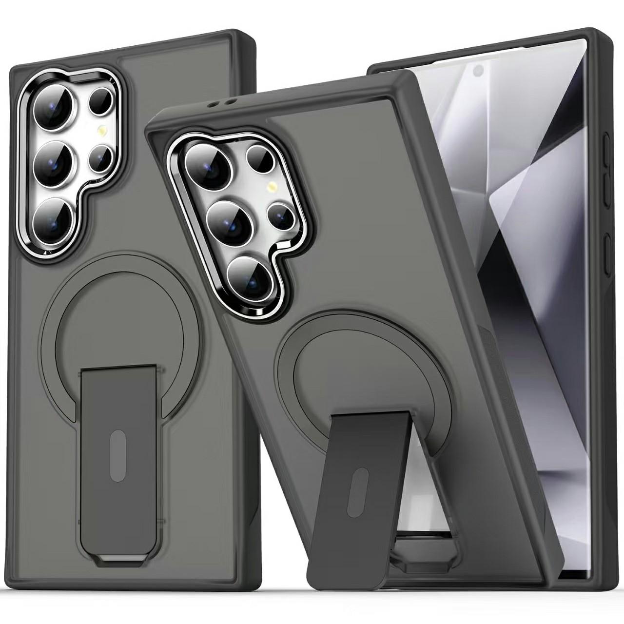 

For Samsung Galaxy S25 Ultra Case Compatible with MagSafe PC+TPU Phone Cover with Kickstand Transparent Black