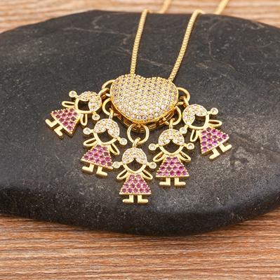 Nidin Personalized Gold Plated Boy Girl Kids Heart Pendant Zircon Necklace Mom Child Birthday Colar Mother's Day Gift Jewelry