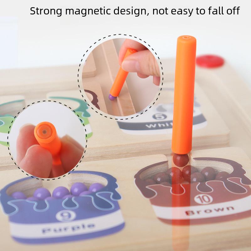 Tabla Magnetică de Sortare a Culorilor și Numărare pentru Preșcolari și Labirint cu Creion de Lemn - Jucărie Educativă pentru Abilități Matematice și Cognitive