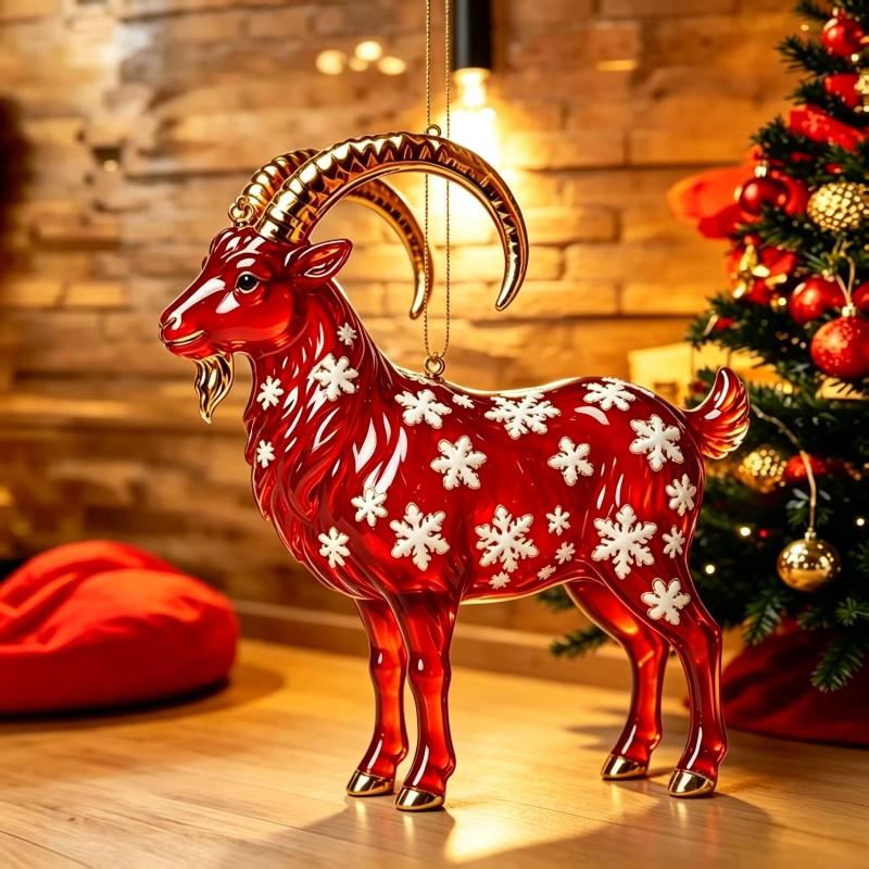 2D Acrylic Chinese Zodiac Goat Hanging Ornament Red Gold Auspicious Design for Porch Hanging New Year Decor