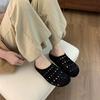 Fashion Women's Fashion Round Head Deep Mouth Cow Suede Hollow Breathable Soft Sole Anti-slip Wear-resistant Flat Slippers