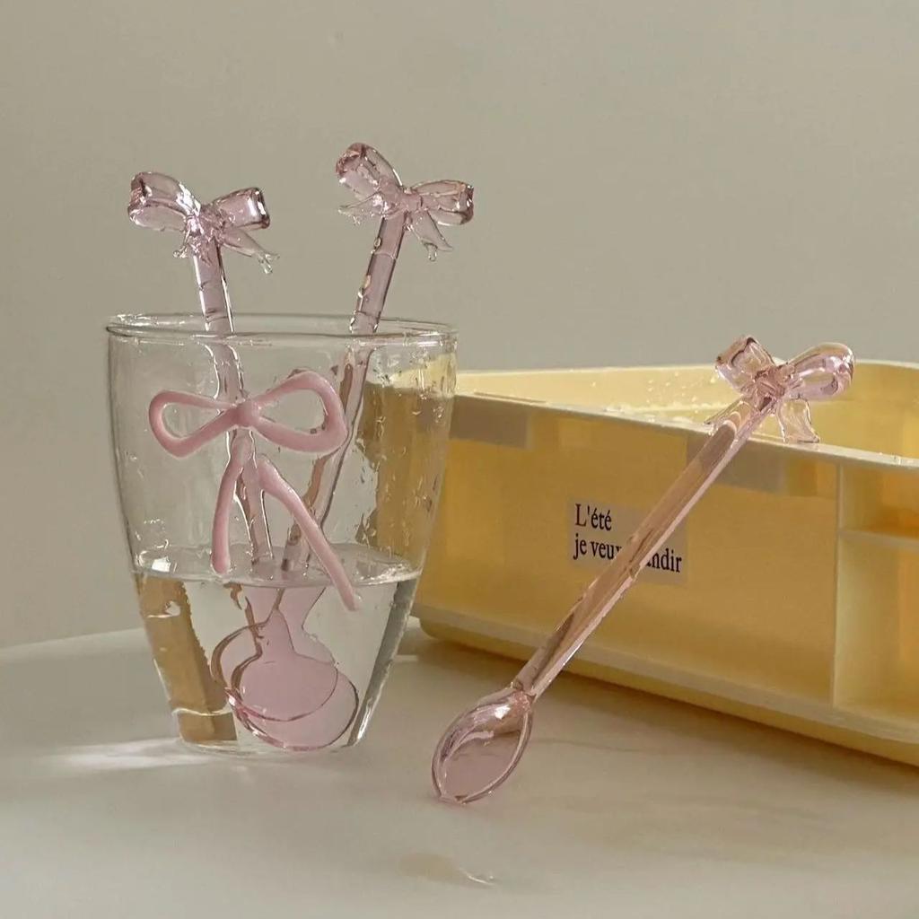 Creative Bowknot Handle Milk Dessert Ice Cream Spoon High Temperature Stained Glass Spoon Household Coffee Mixing Spoon