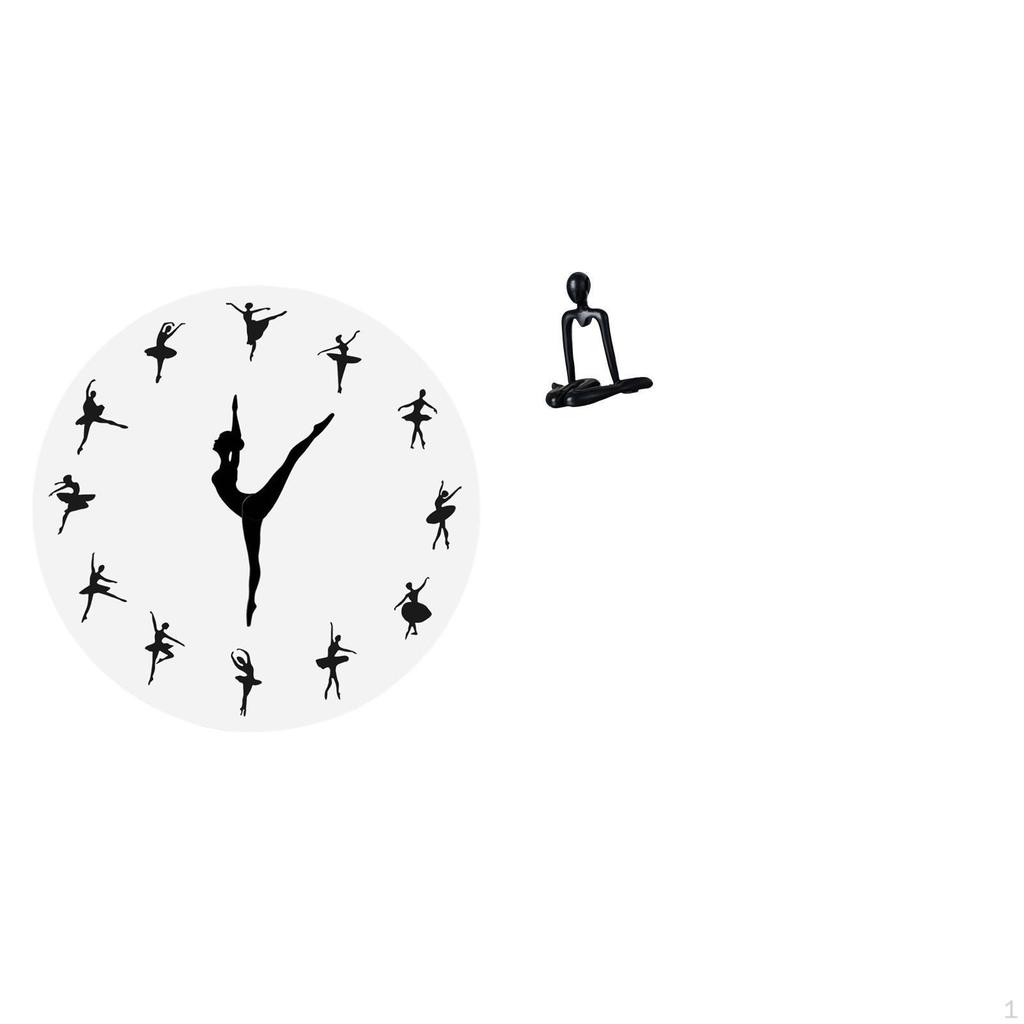 Ballerina Dance Wall Clock with Abstract Thinker Sculpture Decorative Figurine Silent Mute Ornament