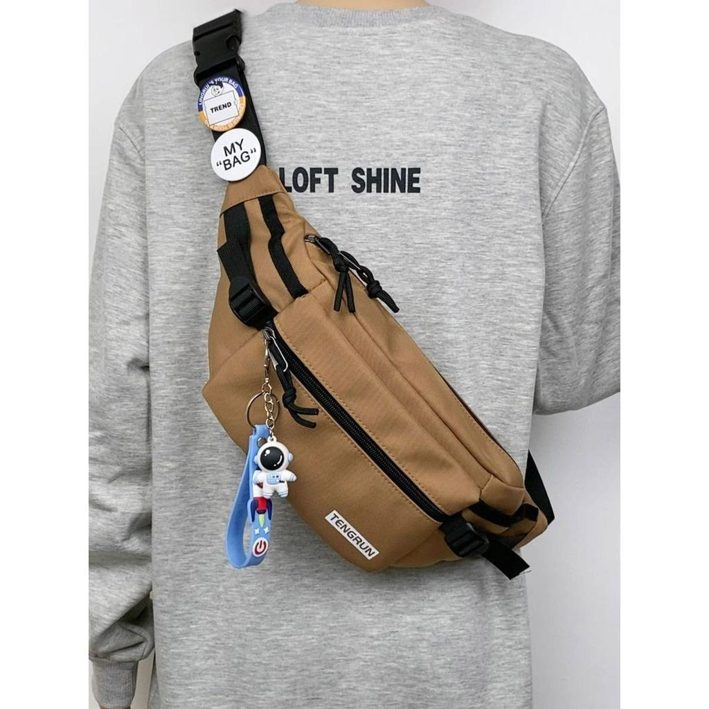 Casual Fanny Pack Japanese Simple Chest Bag Male Trend Personalized Couple Fanny Pack Sports Versatile Panda Pendant Breast Bag