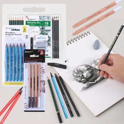 2/3/4/6/18pcs Sketch Pencil Set Charcoal Pen Easy Coloring for Outdoor Sketching Shadow Highlight Drawing Design