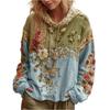 Dámská móda Dlouhý rukáv S kapucí Vintage Patchwork Květinový potisk Ležérní mikina Top