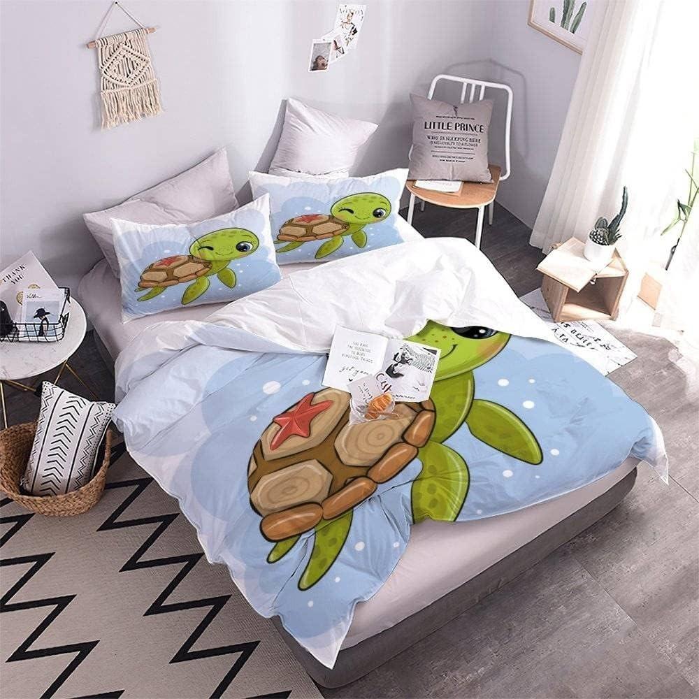 Cute Turtle Children's Bed Cartoon Animal Soft Microfiber Duvet Cover with Zipper Boy and Girl Bedding Set Adult Bedding
