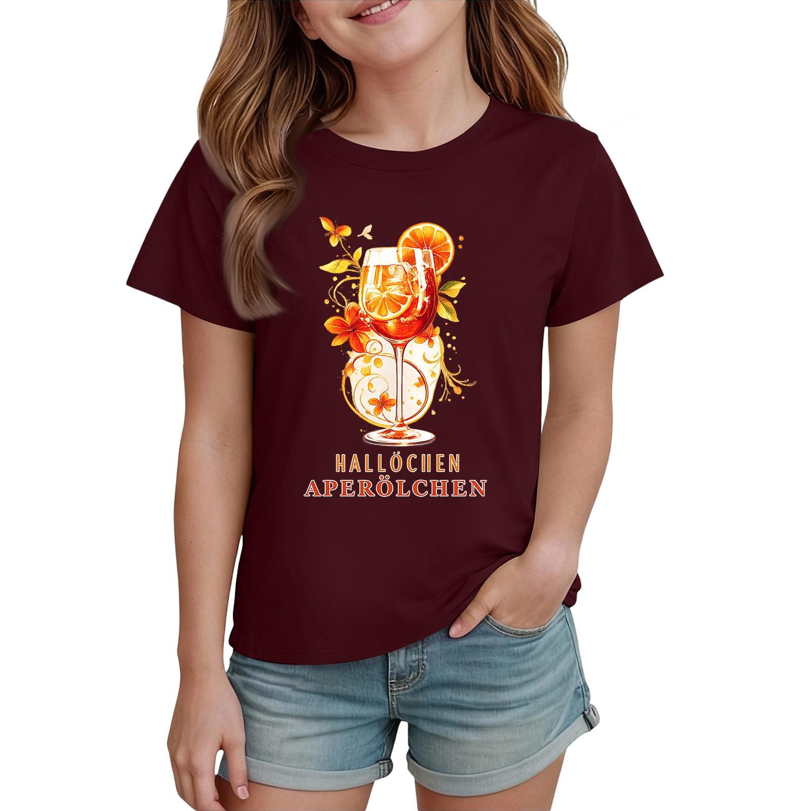 

Printed Fashion Casual Short-Sleeve Tops For Boys And Girls 130 винний