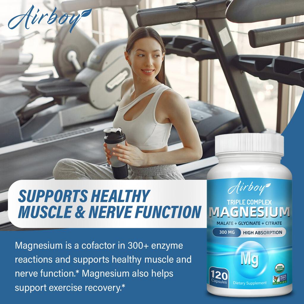 Airboy Triple Magnesium Complex 300mg Capsules 120 Count — Muscle Support, Bone Support, Daily Wellness