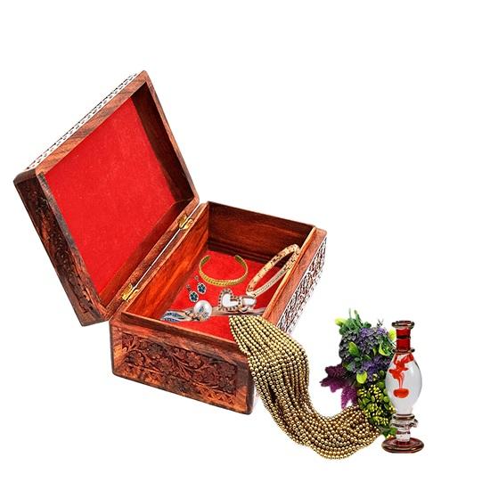 30.48 Cm Sheesham Wooden Storage Box Hand Carved Jewelry Box Decorative Best Gift for Girlfriend, Wife, Mother, Sister, Women