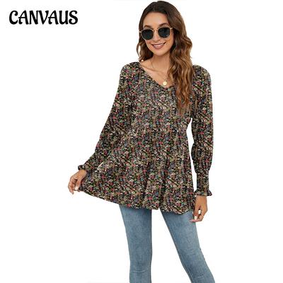 Spring Autumn Women's Shirt Tops Printed Bubble Long-sleeved Corset Tops T-shirt